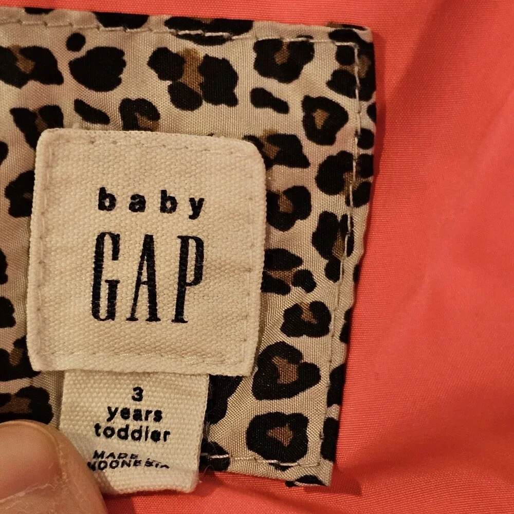 Gap Girls 3T Puffer Vest Leopard‎ Print Zip Closure Pink Liner Jacket
